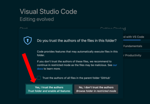 Trust Workspace Message Visual Studio Code VS Code Setup Workflow
